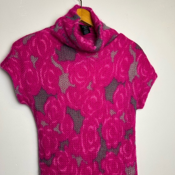 Custo Barcelona Mohair Size S Turtleneck Midi Dress Fuzzy Pink Artsy Chic Comfy - Picture 2 of 10